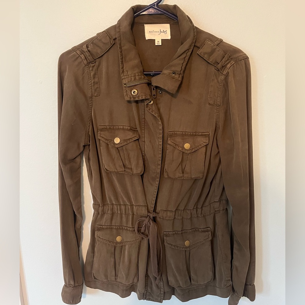 Maison Jules Green Utility Jacket with Belted Waist